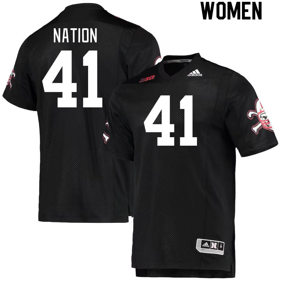 Women #41 Ethan Nation Nebraska Cornhuskers College Football Jerseys Stitched Sale-Black - Click Image to Close